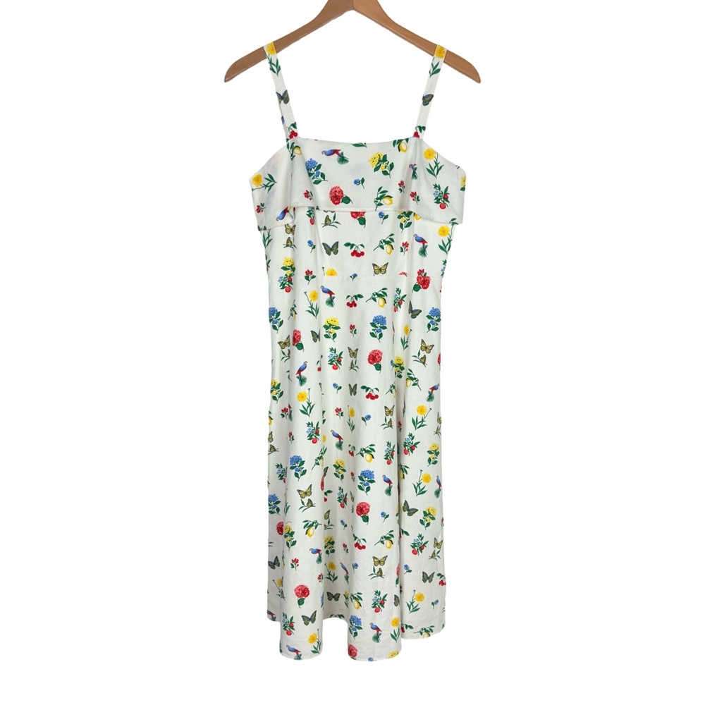 Ann Taylor Botanical Midi Flare Dress Parrots Butterflies Sun Dress Cottagecore - Picture 2 of 11